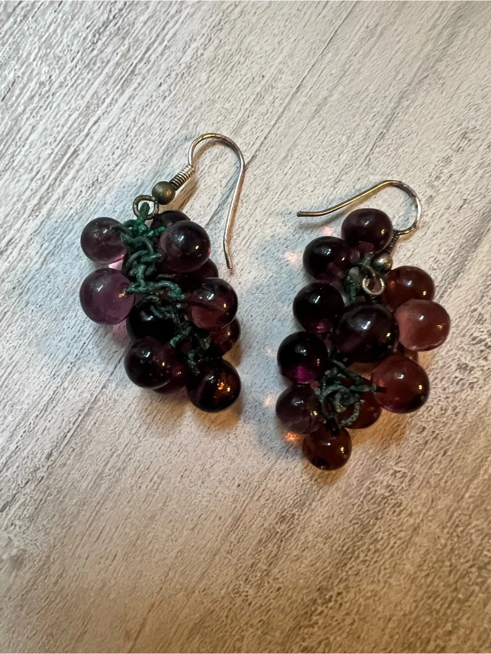 Vintage  Women’s Grape Cluster Bead Earrings - Purple & Red